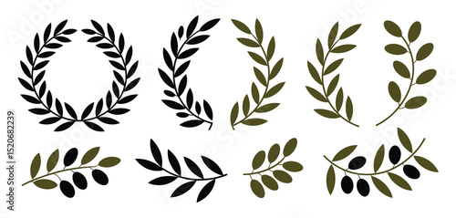Olive Branch and Wreath Design Elements Set