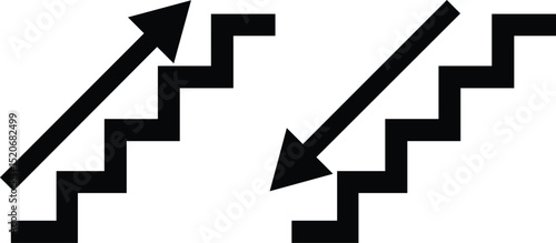 black arrow on a white background stairs steps climbing ascending descending architectural elements