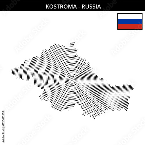 Small circular dotted map of Kostroma in Russia