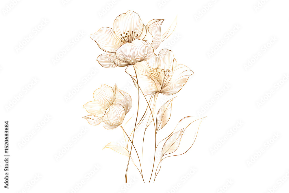 Naklejka premium Elegant Golden Floral Design Dried flowers in beige tones Golden Floral Illustration Vintage Dried Flower Illustration Neutral Botanical Dried Flower Composition 