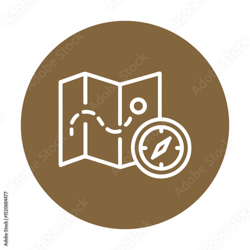 Map and compass on brown circle icon illustration element