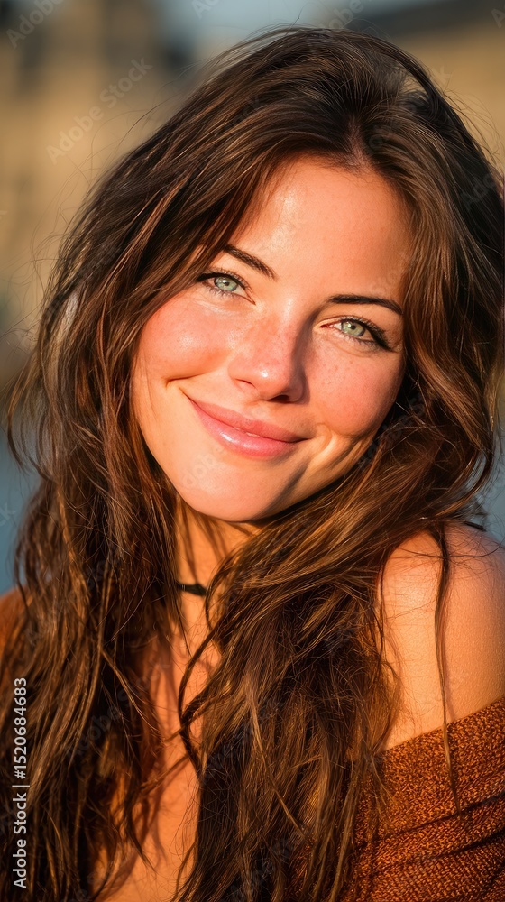 Smiling woman from different country, portrait with warm light and soft background, expressing joy and cultural diversity Smiling woman from different country, portrait with warm light and soft background, expressing joy and cultural diversity