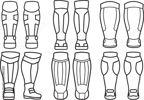 Set of Leg pads outline vector illustration, line art
