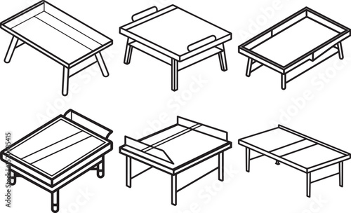 Set of Ping pong table outline vector illustration, line art