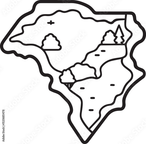 Golf course map outline vector illustration, line art
