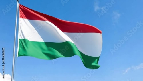 wavin hungary flag slow motion footage. smooth wave static camera shot