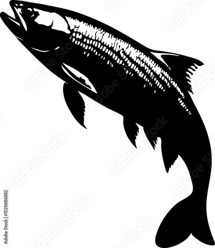 Leaping Salmon Silhouette: A Dynamic Representation of Aquatic Power, Resilience, and the Thrill of Freshwater Fishing.