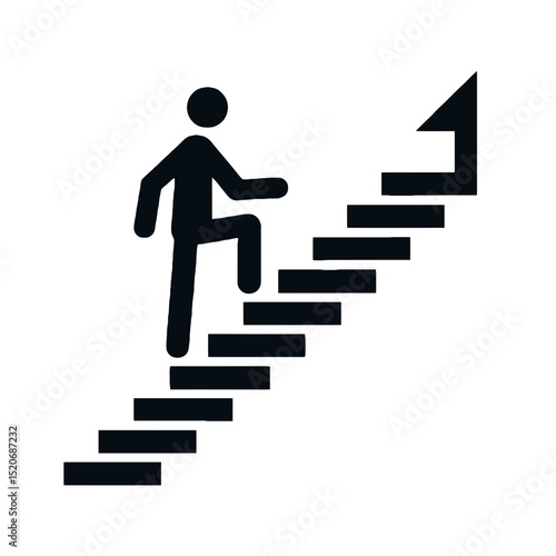 Simple icon of a person climbing stairs towards upward direction  