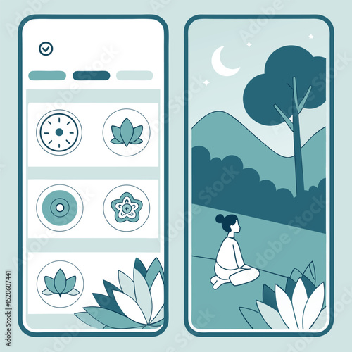 Mindfulness meditation app UI vector