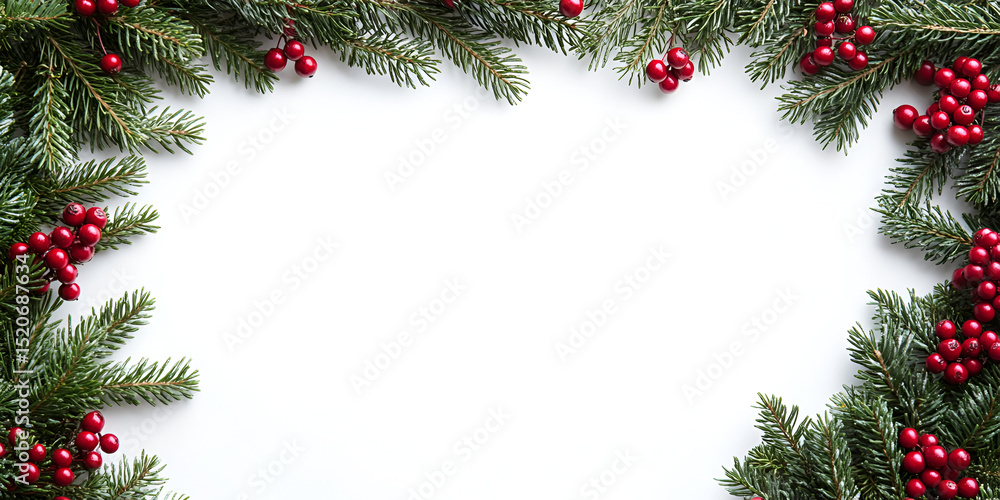 Christmas tree frame with fir branches, cones, and golden balls for holiday decoration Christmas tree frame with fir branches, cones, and golden balls for holiday decoration