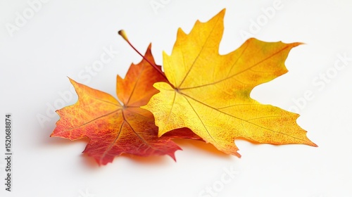Wallpaper Mural Close-up Autumn Maple Leaves: Vibrant Golden-Orange-Red Palette with Visible Veins & Delicate Texture on Clean White Background. Natural Light, Still Life Composition for Fall Mood, Nature & Ecology T Torontodigital.ca