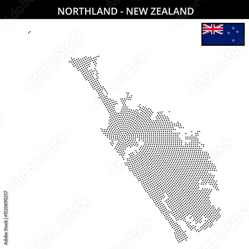 Small circular dotted map of northland in New Zealand