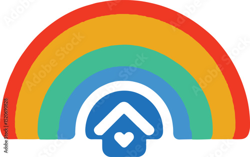 logo with an illustrated rainbow in a spectrum of colors, representing a children's daycare's joy and diversity