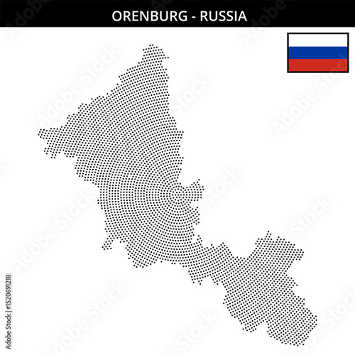 Small circular dotted map of Orenburg in Russia