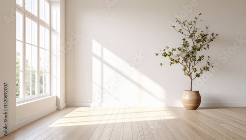 Serene Minimalist Room with Sunlight and Plant