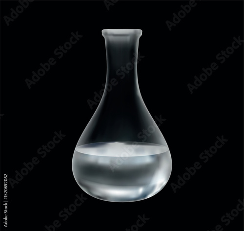 chemical flask with clean water on black background