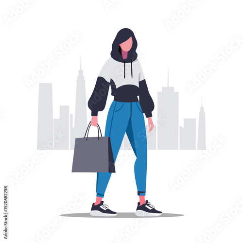 a woman in a trendy outfit carrying a designer shopping bag