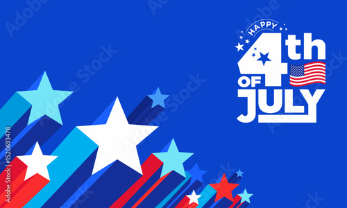 Happy 4th of July Banner Vector Modern Fireworks Border, Stars pattern, Sale template with Fourth of July logo on dark blue patriotic abstract background, 
American flag for Web Banner, Social Media