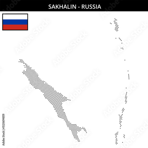 Small circular dotted map of Sakhalin in Russia