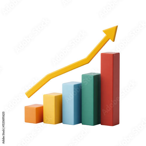 3D growth chart with arrow pointing up on white background Free Download 3D growth chart with arrow pointing up on white background - GFXLoad