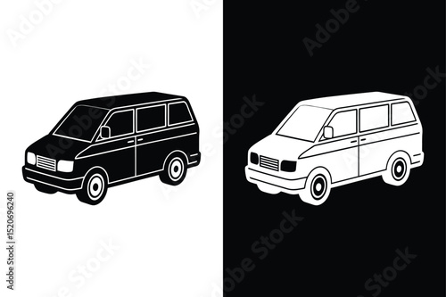 Minivan Icon Vector. Black Silhouette for Delivery and Transport