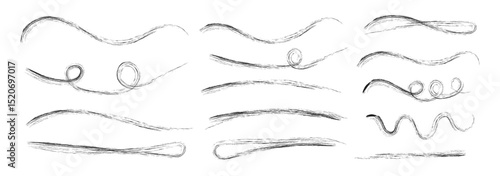 Crayon or marker scribbles. Line brush marker scribble sketch underline. Black vector marker and brush strokes. Vector illustration 