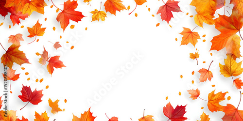 Autumn fall maple leaf frame border background with orange yellow red foliage decoration vector illustration design