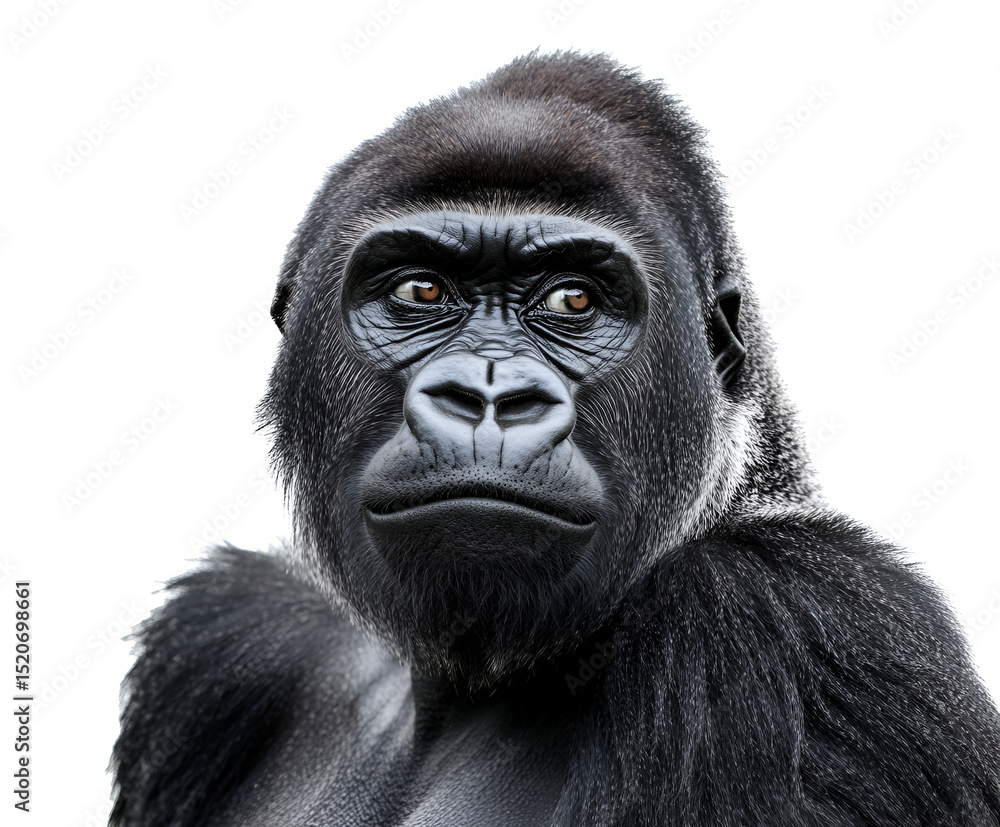 Endangered western lowland gorilla, a powerful black-faced mammal, gazes with strong eyes in its wild nature portrait Endangered western lowland gorilla, a powerful black-faced mammal, gazes with strong eyes in its wild nature portrait