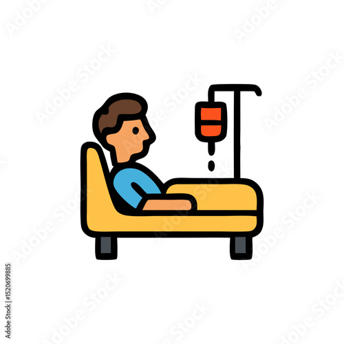 Patient in a hospital bed with an intravenous drip, symbolizing medical care and recovery. Healthcare and hospitalization concept