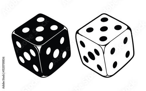Stylized dice drawing, Minimalist gambling symbol in contrasting black and white