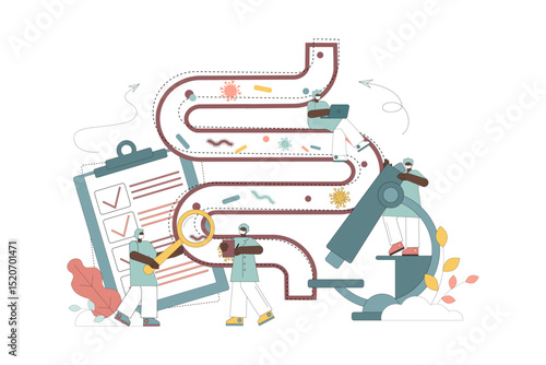 Intestines. intestinal flora. Gastrointestinal microbe. Laboratory study of lactobacilli, E. coli and the environment of the intestinal system.eps