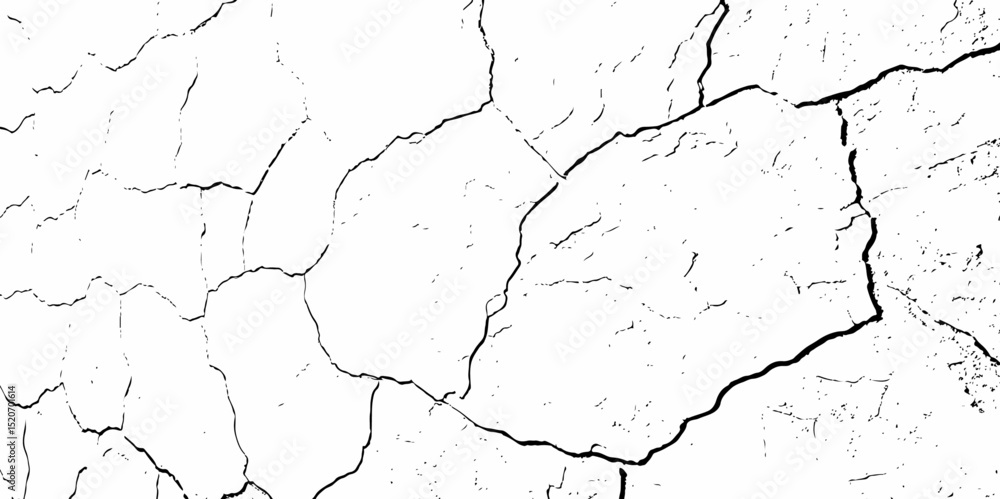 Obraz premium White cracked wall above brick wall with cracks and black spots creating textured and cracked surface with peeling and damaged texture