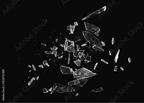 Broken glass on the black background. Isolated realistic cracked glass effect	