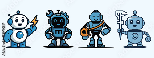 Statistic Robot vector design set, representing the power  of statistics in AI. Fully editable vector design and ready to use