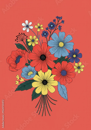 Wallpaper Mural A beautiful bouquet of colorful flowers against a coral background. Torontodigital.ca