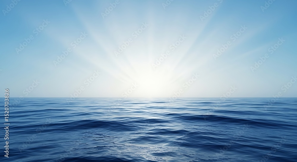 Fototapeta premium Serene Ocean Sunrise A Peaceful Seascape of Tranquil Waters and Radiant Light