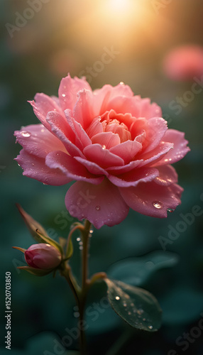A close-up of a single pink daisy flower with a yellow center, against a blurred green background.
