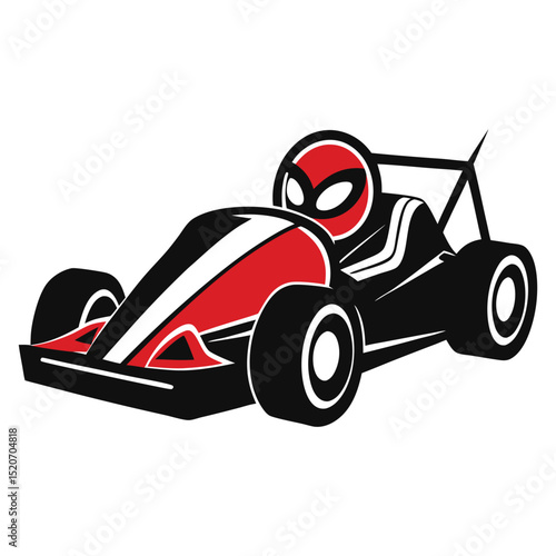 Red and black go kart race car driver vector illustration