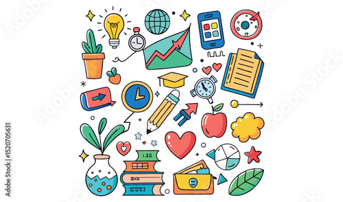 Seamless back to school cartoon doodle icon pattern design with educational symbols