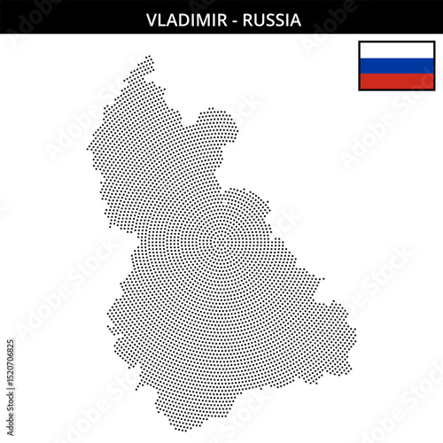 Small circular dotted map of Vladimir in Russia
