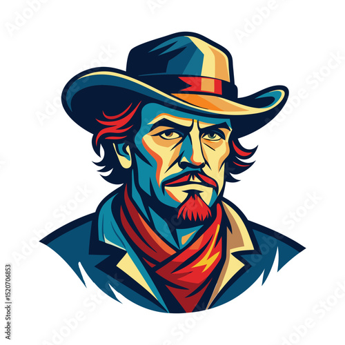 Cartoon man with sombrero and scarf, a western cowboy illustration
