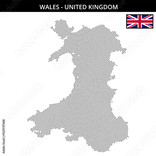 Small circular dotted map of wales in United Kingdom