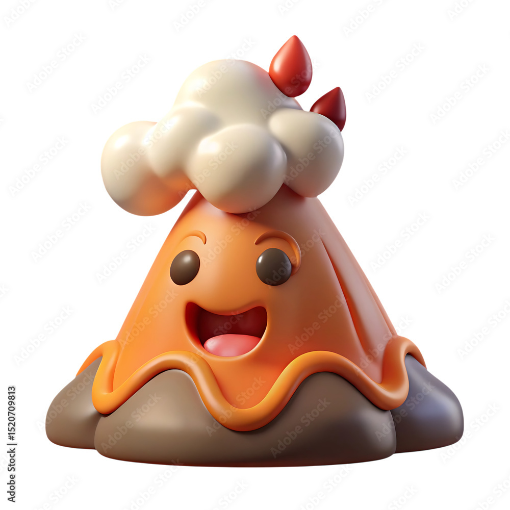 Naklejka premium Cute Volcano Character with Clouds and Lava