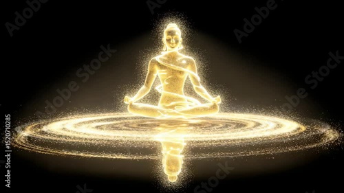 Golden Meditation Yogi With Radiant Energy Circle Loop