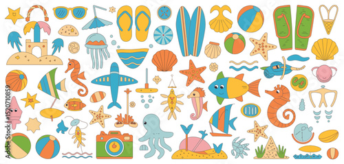 Summer Vacation Beach Elements Cartoon Illustration