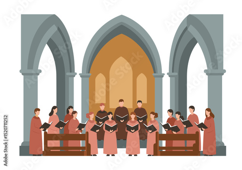 choir singing in church, flat style clip art preview