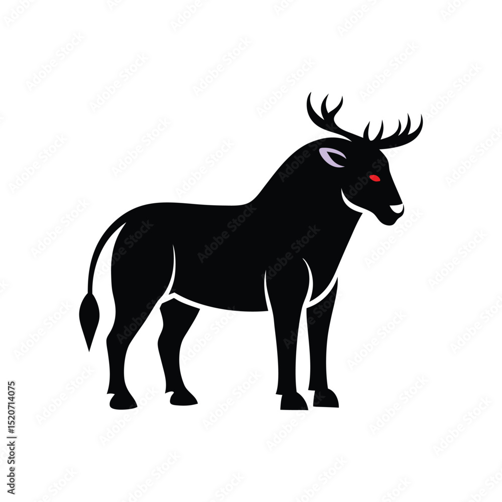 Fototapeta premium Wild animal black silhouette of a goat or deer vector illustration