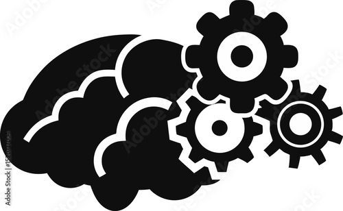 Brain And Gears Silhouette Vector Illustration 