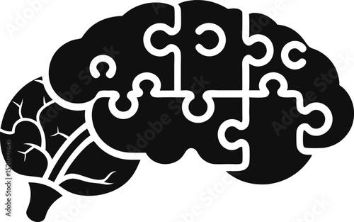 Brain With Puzzle Piece Silhouette Vector Illustration
