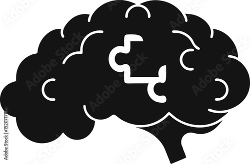 Brain With Puzzle Piece Silhouette Vector Illustration